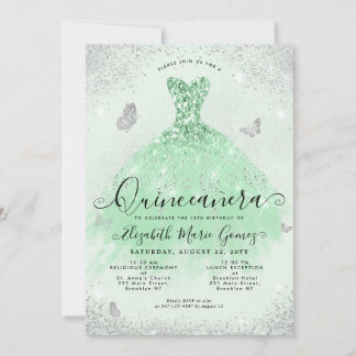 Elegantsage Grüner Silberner Glitzer Gown Quincean Einladung