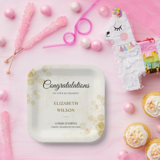 ElegantScript Retirement Party Gold Confetti Gast Pappteller (Party)