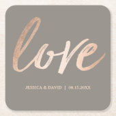 Elegantt Skript-Imitat-Folien-Rosen-GoldLiebe Rechteckiger Pappuntersetzer (Vorderseite)