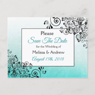 ElegantTeal und Black Script Wedding Save the Date Ankündigungspostkarte