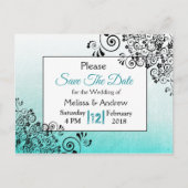 ElegantTeal und Black Script Wedding Save the Date Ankündigungspostkarte (Vorderseite)