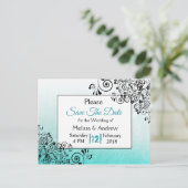 ElegantTeal und Black Script Wedding Save the Date Ankündigungspostkarte (Stehend Vorderseite)