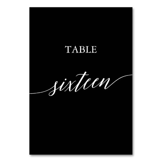 Eleganweiß auf Black Calligraphy Table Sechzehn Tischnummer (Vorderseite)