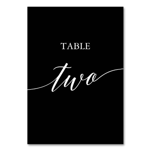 Eleganweiß auf schwarzer Kalligrafie Tabelle zwei Tischnummer (Rückseite)