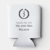 Eleganweiß mit Schwarz-Monogramm-Kranz Dosenkühler (Rückseite)