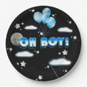 Elegany Oh Boy Blue Balloons Galaxy Baby Dusche Pappteller (Vorderseite)