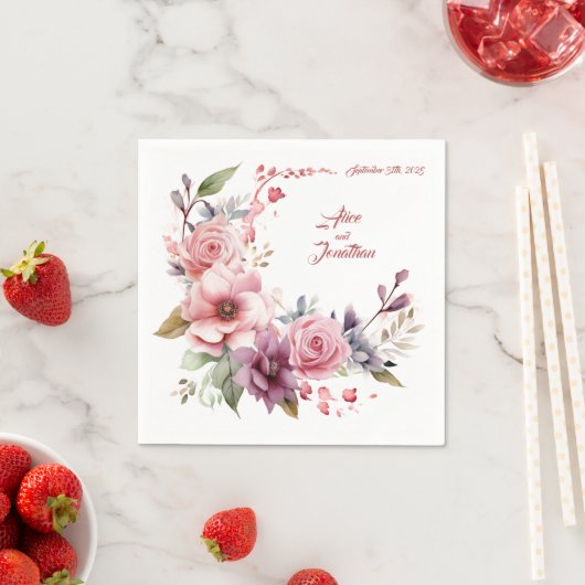 Eleganz der Rose: Personalisierte Hochzeit von Nap Serviette (Beispiel)