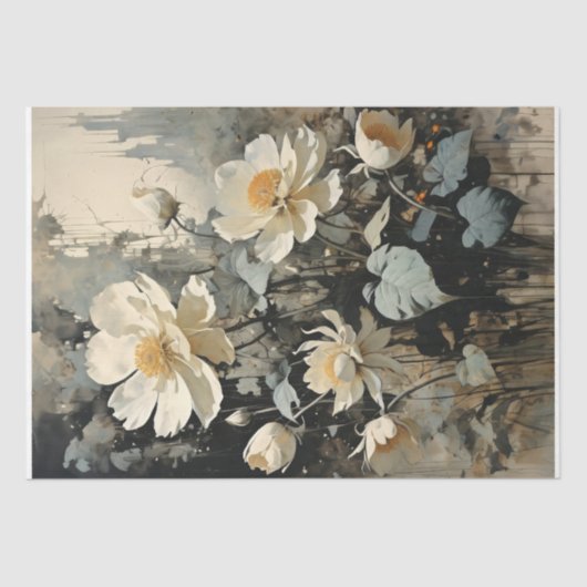 Eleganz der weißen rustikalen Rose - Decoupage - Seidenpapier (Vorderseite)