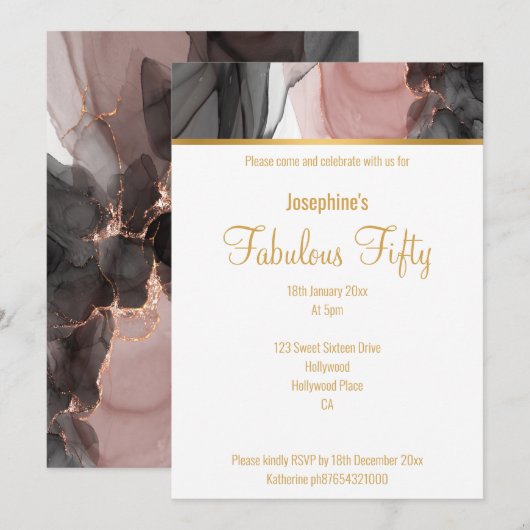 ELEGANZ-FLOTTENDE ROSE - KUSTOM-EINLADUNG EINLADUNG (Vorne/Hinten)