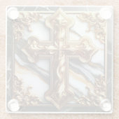 Eleganz in Absolution Cross auf Marmor mit Gilded Glasuntersetzer (Rückseite)