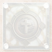 Eleganz in Absolution Cross auf Marmor mit Gilded Glasuntersetzer (Rückseite)
