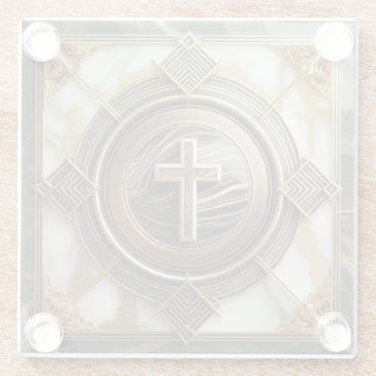 Eleganz in Absolution Cross auf Marmor mit Gilded Glasuntersetzer (Rückseite)