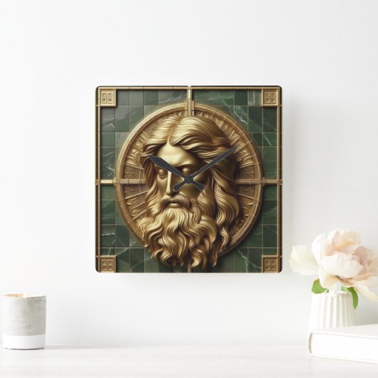 Eleganz in Absolution Cross auf Marmor mit Gilded Quadratische Wanduhr (Zuhause)