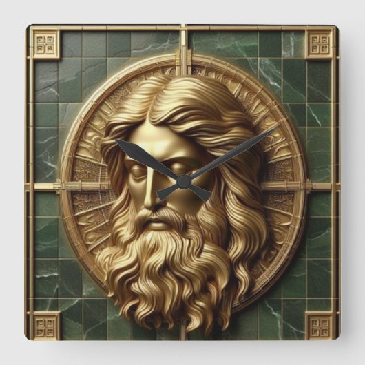 Eleganz in Absolution Cross auf Marmor mit Gilded Quadratische Wanduhr (Vorderseite)