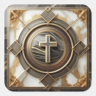 Eleganz in Absolution Cross auf Marmor mit Gilded Quadratischer Aufkleber