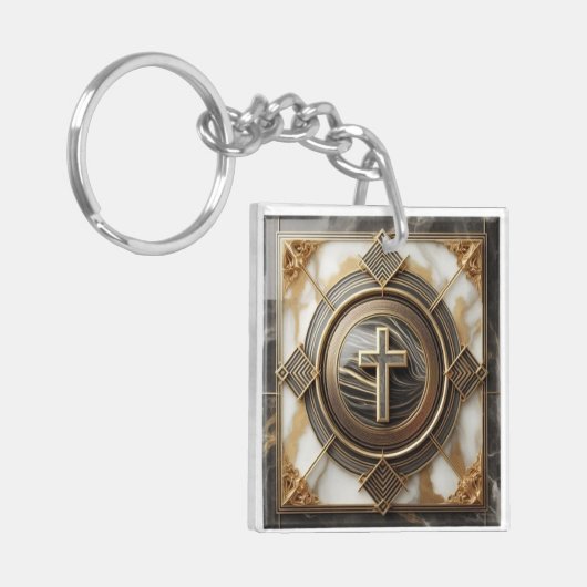 Eleganz in Absolution Cross auf Marmor mit Gilded Schlüsselanhänger (Vorderseite links)
