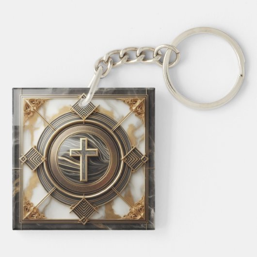 Eleganz in Absolution Cross auf Marmor mit Gilded Schlüsselanhänger (Rückseite)