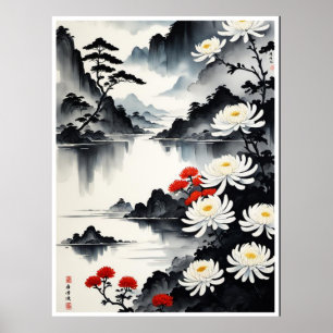 Eleganz in Bloom: Blumen und Landschaft Harmonie Poster