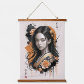 Eleganz in Bloom: Blumen und Portrait Harmonie Wandteppich Mit Holzrahmen (Vorderseite 2)