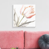 Eleganz in Bloom: Rosa Tulip mit Blätter Leinwanddruck (Insitu (Wohnzimmer))