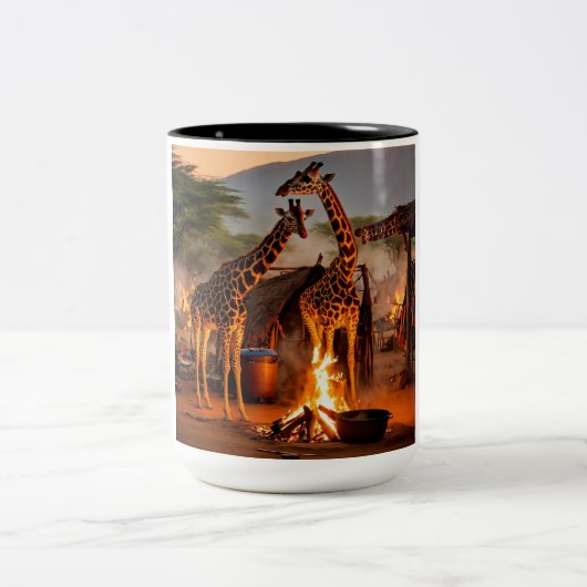 Eleganz in der Wildnis: Majestic Giraffe Silhouett Zweifarbige Tasse (Mittel)