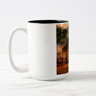 Eleganz in der Wildnis: Majestic Giraffe Silhouett Zweifarbige Tasse