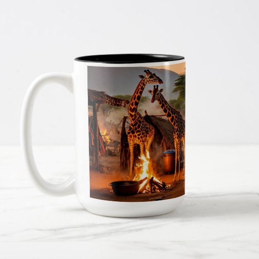 Eleganz in der Wildnis: Majestic Giraffe Silhouett Zweifarbige Tasse (Links)