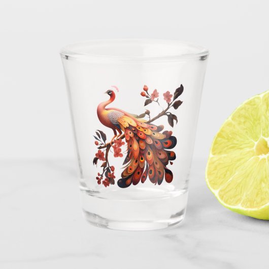 Eleganz in Federn Schnapsglas (Vorderseite)