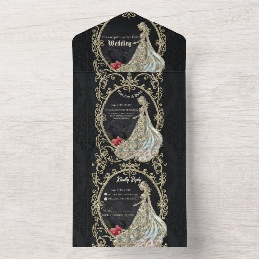 Eleganz in Gold und Schwarz. All In One Einladung (Innen Boden)