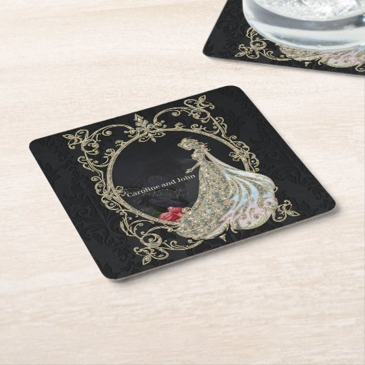 Eleganz in Gold und Schwarz. Rechteckiger Pappuntersetzer (angewinkelt)