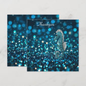 Eleganz in Motion: Aqua Seepferd über Aqua Bokeh Dankeskarte (Vorne/Hinten)