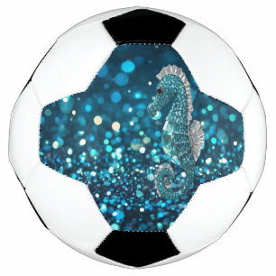 Eleganz in Motion: Aqua Seepferd über Aqua Bokeh Fußball