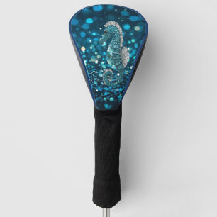 Eleganz in Motion: Aqua Seepferd über Aqua Bokeh Golf Headcover