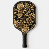 Eleganz in Motion: Schwarze und goldene Blüte Pickleball Schläger (Vorderseite)