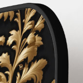 Eleganz in Motion: Schwarze und goldene Blüte Pickleball Schläger (Linke Seite)