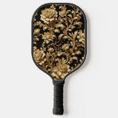 Eleganz in Motion: Schwarze und goldene Blüte Pickleball Schläger (Rückseite)