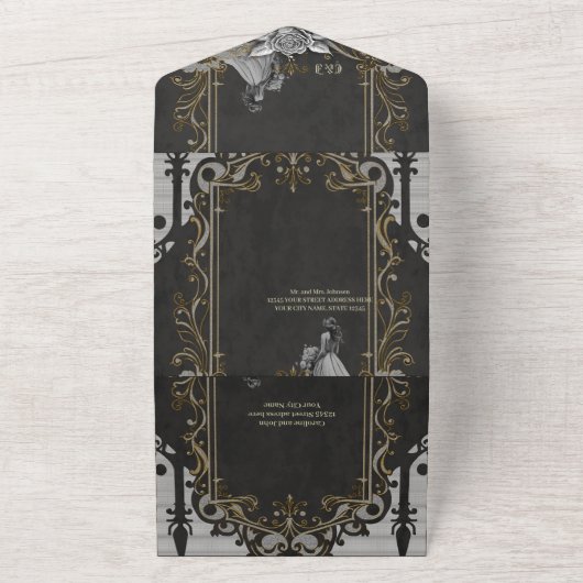 Eleganz in Silber und Schwarz. All In One Einladung (Außenbereich)