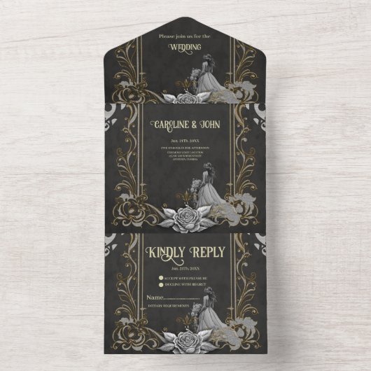 Eleganz in Silber und Schwarz. All In One Einladung (Innen Boden)