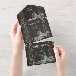 Eleganz in Silber und Schwarz. All In One Einladung