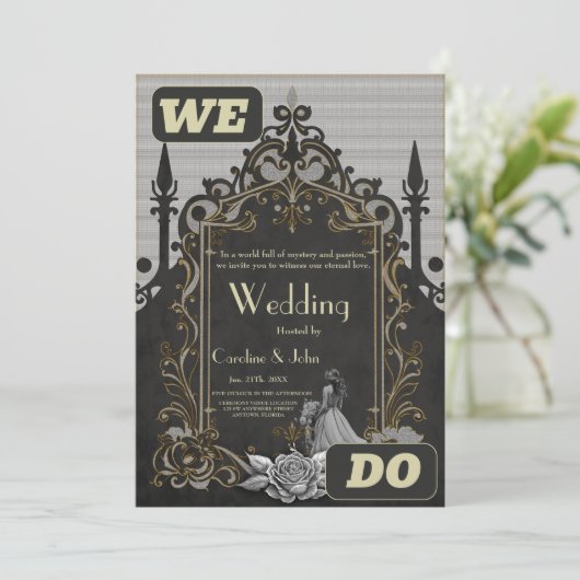 Eleganz in Silber und Schwarz. Einladung (Stehend Vorderseite)