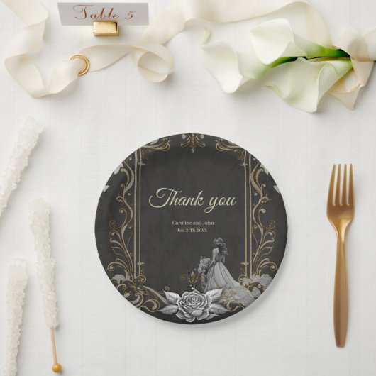 Eleganz in Silber und Schwarz. Pappteller (Hochzeit)