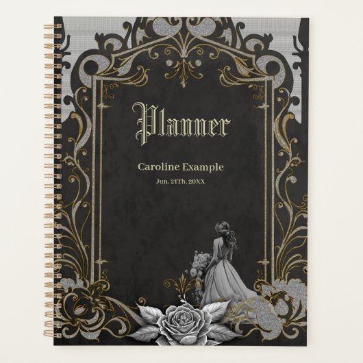 Eleganz in Silber und Schwarz Planer (Vorderseite)