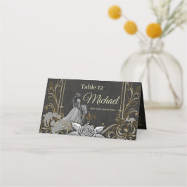Eleganz in Silber und Schwarz. Platzkarte