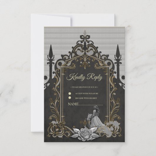 Eleganz in Silber und Schwarz. RSVP Karte (Vorderseite)