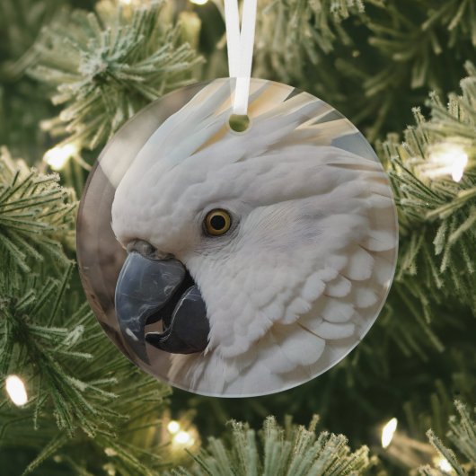 Eleganz in Weiß: Das majestätische Aussie Cockatoo Ornament Aus Glas (InSitu)