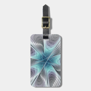 Eleganz Moderne Blau Grau Weiße Fractal Art Blume Gepäckanhänger