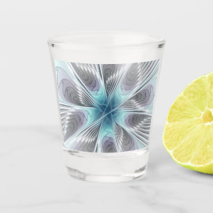 Eleganz Moderne Blaue Graue Weiße Fractal-Kunst-Bl Schnapsglas