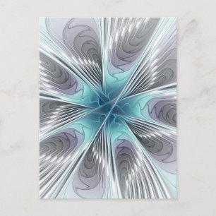 Eleganz Moderne Blaugrau Weiße Fractal Art Blume Postkarte