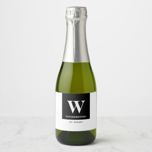 Eleganz Monogramm minimal Hochzeit Schaumweinetikett (Vorderseite)