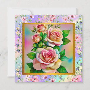 Eleganz-Rosen in rosa und gelber Wasserfarbe Paste Mitteilungskarte